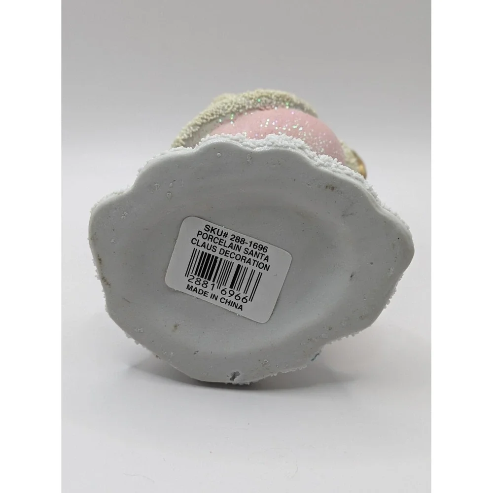 Santa‎ Claus Figurine Pastel Pink Pants White Coat Gold Bell Bag Presents 6.75